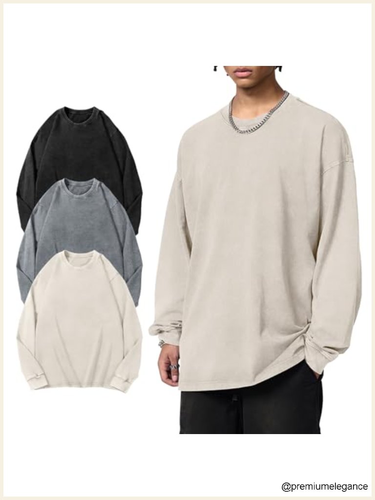 Oversized Long Sleeve T-Shirt Cotton Acid Wash Baggy Unisex Streetwear